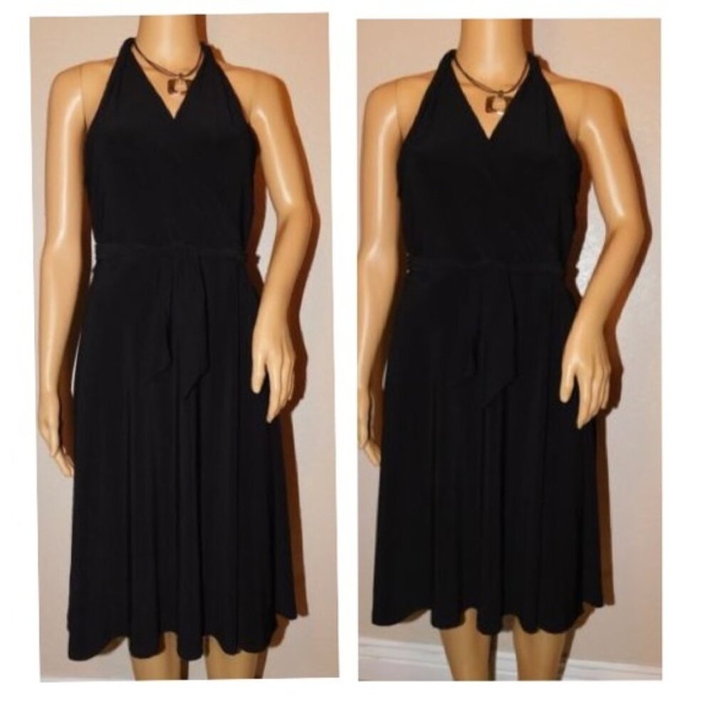 EUC Vintage Halter, Twist-Neck Black Midi Dress LBD